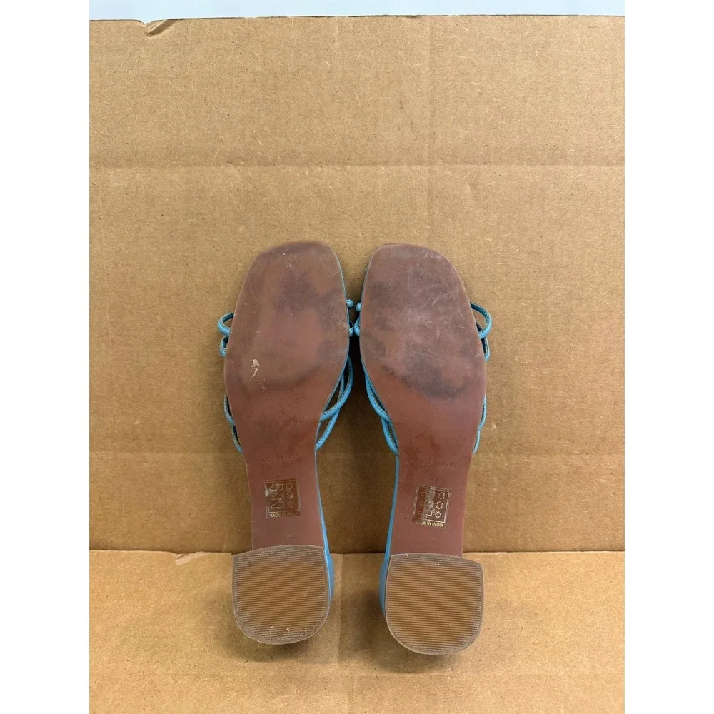 Free People Petra Leather Block Heel Sandals Light Blue Womens Size 41 EU